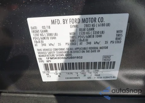 2018 Ford Explorer Xlt from USA, damaged, VIN 1FM5K8D80JGB01932
